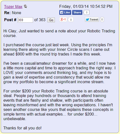 Hi Clay, Just wanted to send a note about your Robotic Trading course.
