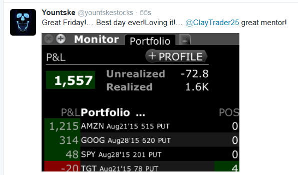 Great Friday! Best day ever! Loving It! ClayTrader is a great mentor!
